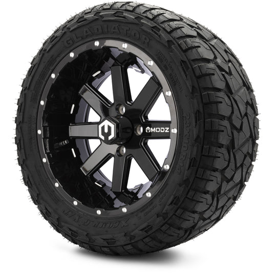 MODZ® 14" Assault Glossy Black with Ball Mill Wheels & Off-Road Tires Combo (Xcomp Gladiator 23-10-14 Radial)