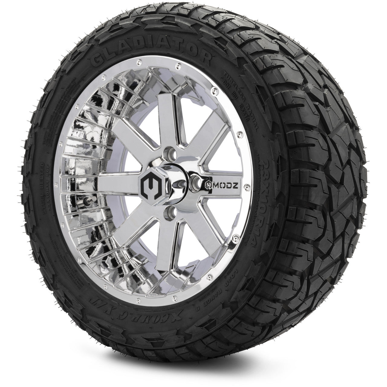 MODZ® 14" Assault Chrome Wheels & Off-Road Tires Combo (Xcomp Gladiator 23-10-14 Radial)