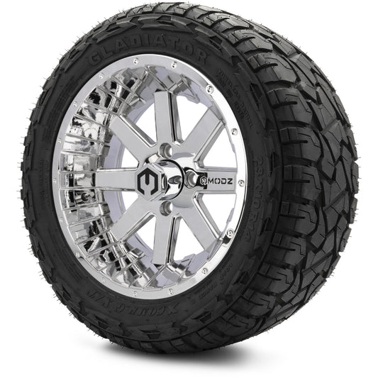 MODZ® 14" Assault Chrome Wheels & Off-Road Tires Combo (Xcomp Gladiator 23-10-14 Radial)