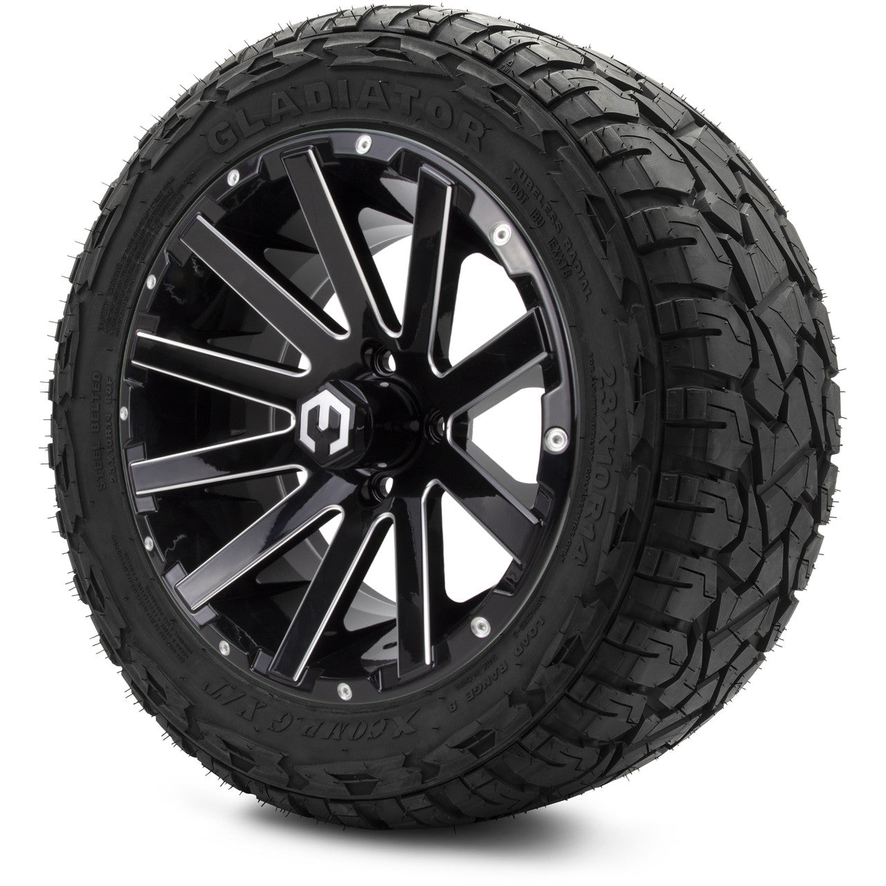 MODZ® 14" Mauler Glossy Black with Ball Mill Wheels & Off-Road Tires Combo (Xcomp Gladiator 23-10-14 Radial)