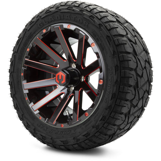 MODZ® 14" Mauler Glossy Black and Red with Ball Mill Wheels & Off-Road Tires Combo (Xcomp Gladiator 23-10-14 Radial)