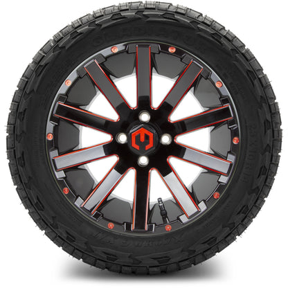 MODZ® 14" Mauler Glossy Black and Red with Ball Mill Wheels & Off-Road Tires Combo (Xcomp Gladiator 23-10-14 Radial)