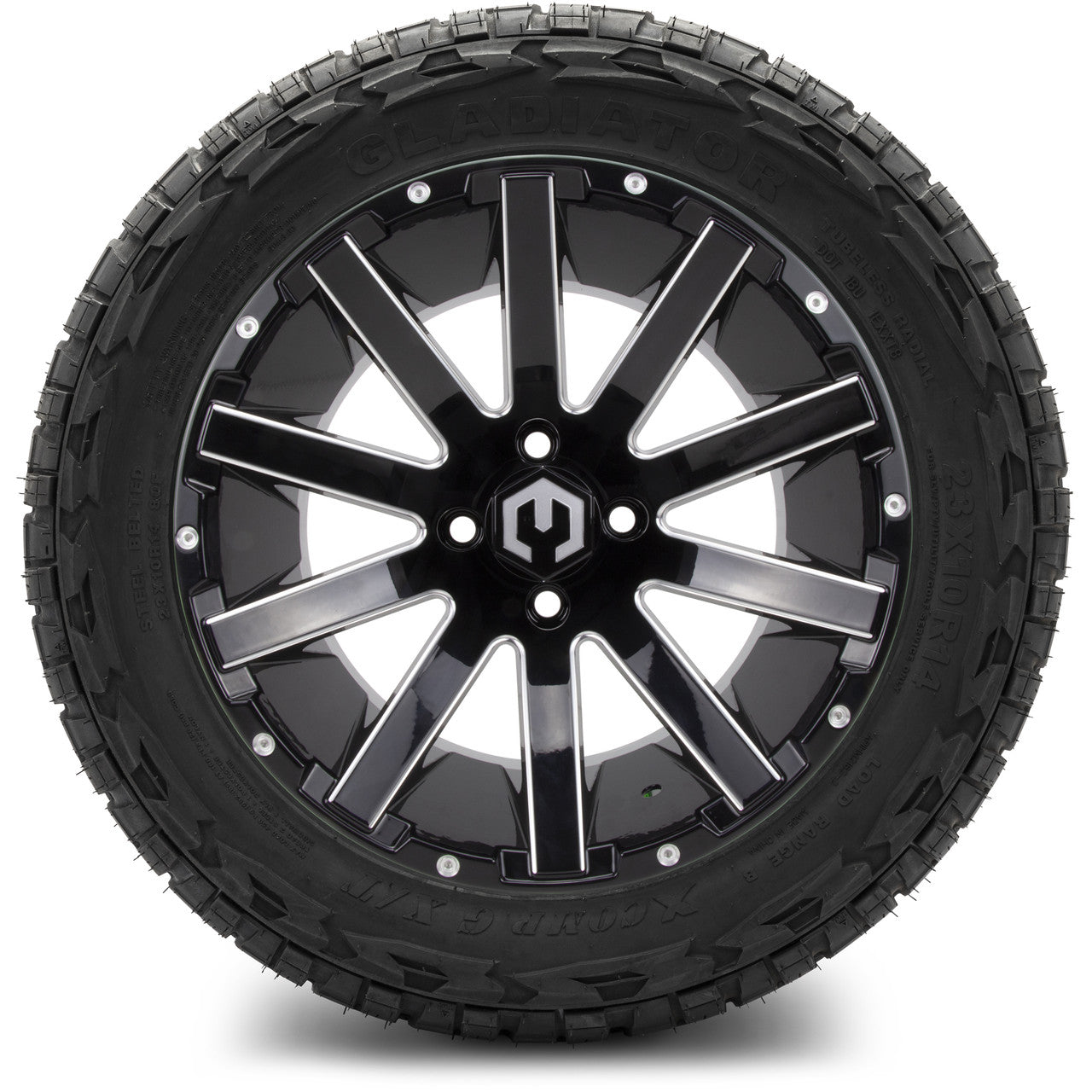 MODZ® 14" Mauler Glossy Black with Ball Mill Wheels & Off-Road Tires Combo (Arisun X-Armory All-Terrain 23x10-14 Radial)