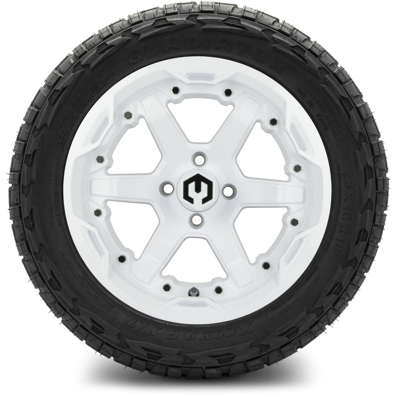MODZ® 14" Gladiator Glossy White Wheels & Off-Road Tires Combo (Xcomp Gladiator 23-10-14 Radial)