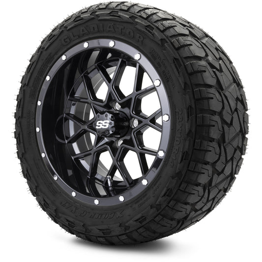 MODZ® 14" Vortex Glossy Black Wheels & Off-Road Tires Combo (Xcomp Gladiator 23-10-14 Radial)
