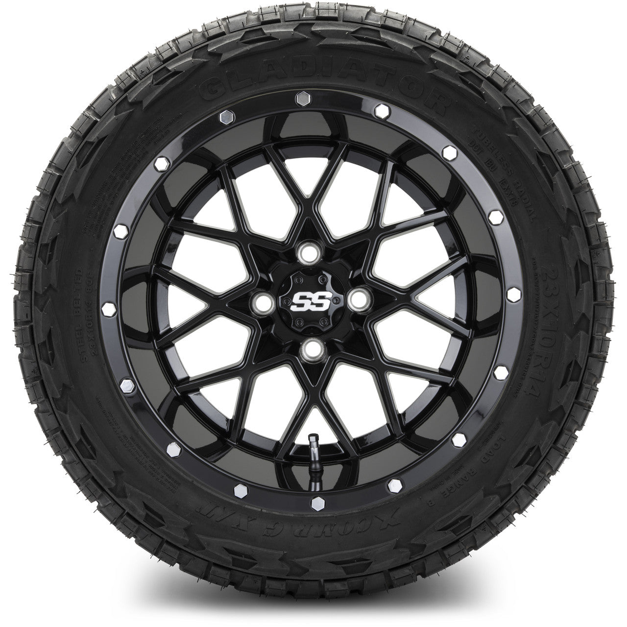 MODZ® 14" Vortex Glossy Black Wheels & Off-Road Tires Combo (Arisun X-Armory All-Terrain 23x10-14 Radial)