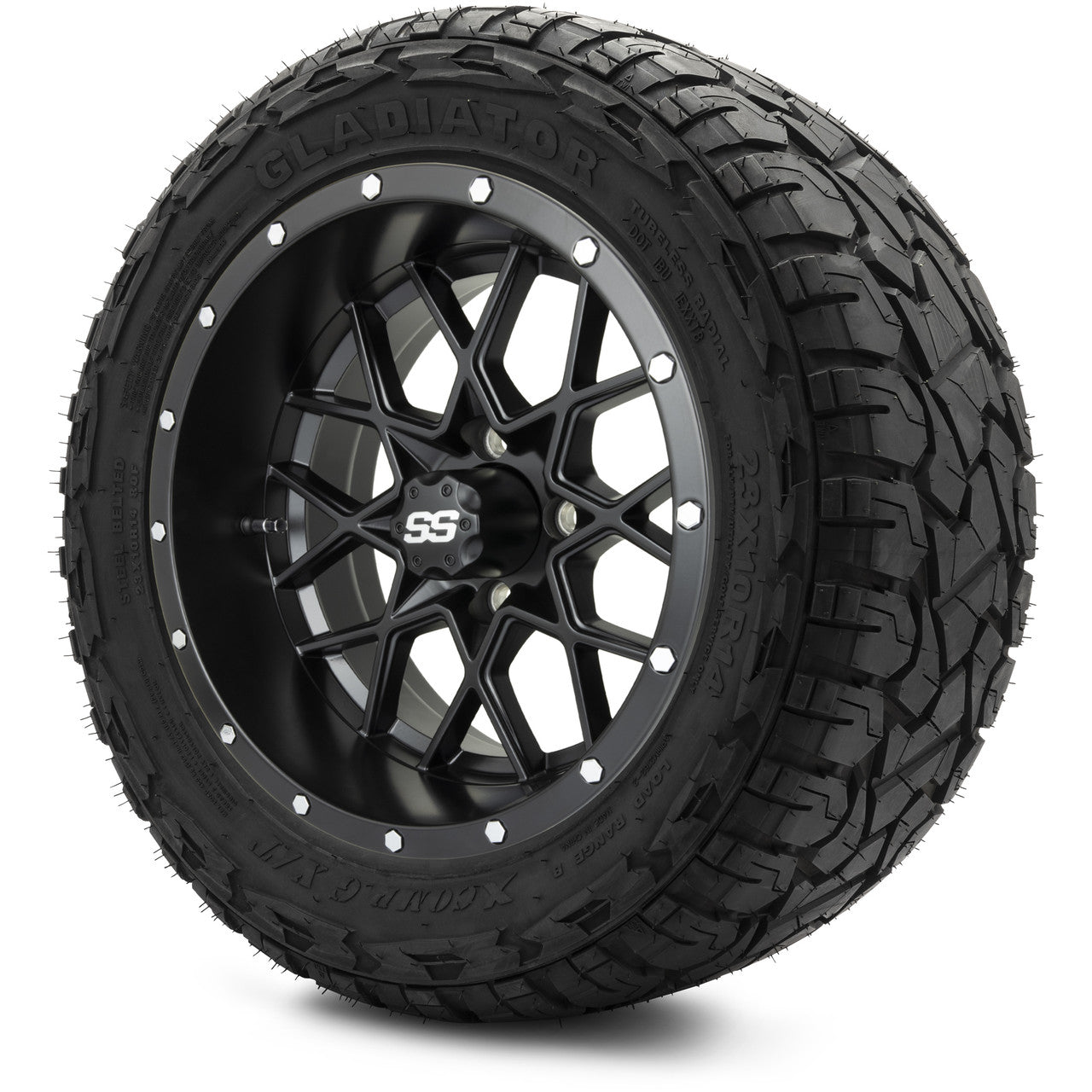MODZ® 14" Vortex Matte Black Wheels & Off-Road Tires Combo (Xcomp Gladiator 23-10-14 Radial)