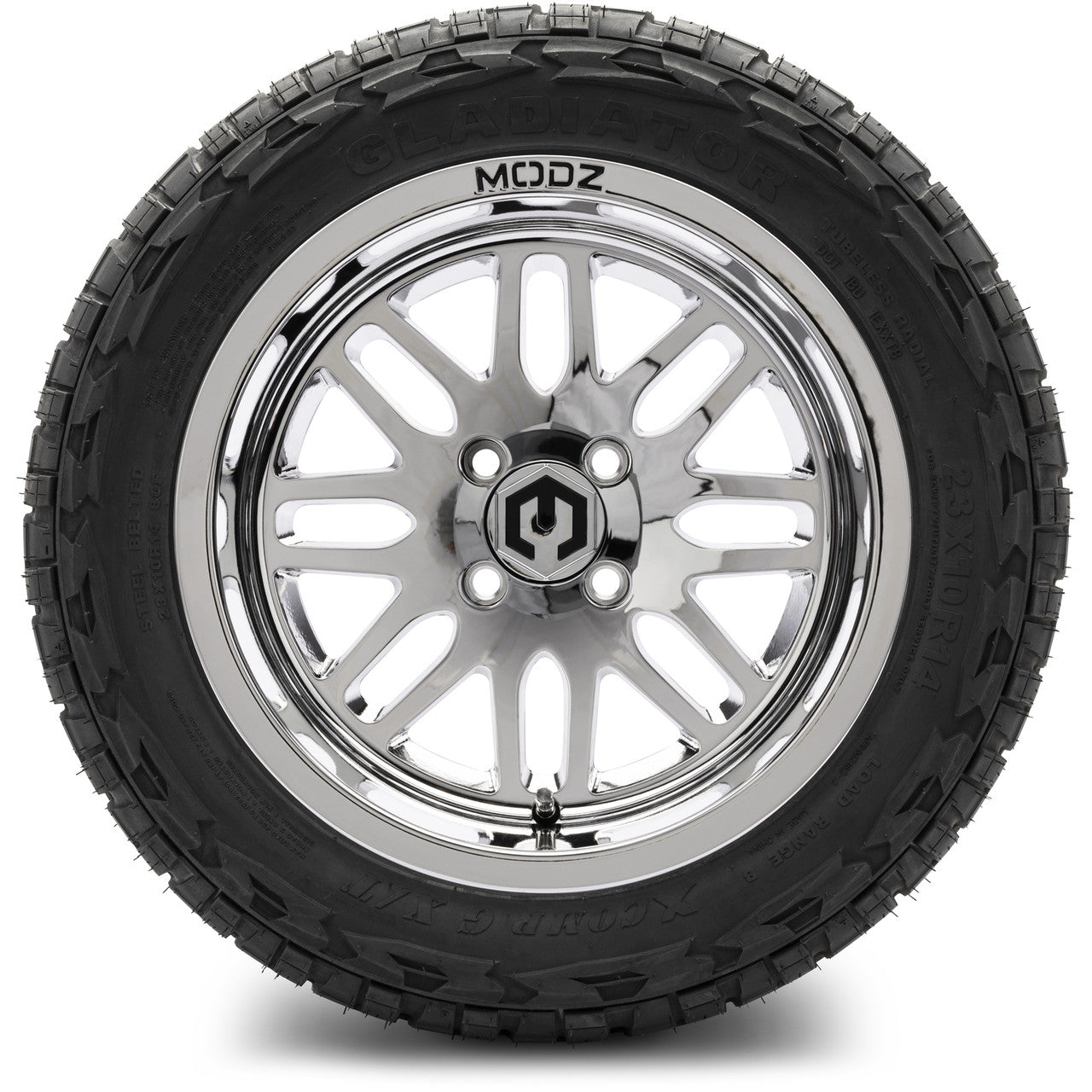 MODZ® 14" Mayhem Chrome Wheels & Off-Road Tires Combo (Arisun X-Trail All-Terrain 23x10-14)