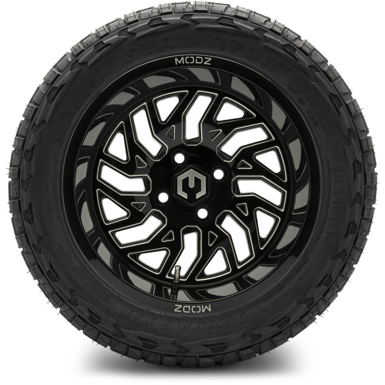 MODZ® 14" Carnage Glossy Black with Ball Mill Wheels & Off-Road Tires Combo (Arisun X-Trail All-Terrain 23x10-14)