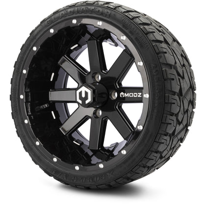 MODZ® 14" Assault Glossy Black with Ball Mill Wheels & Off-Road Tires Combo (Xcomp Gladiator 23-10-14 Radial)