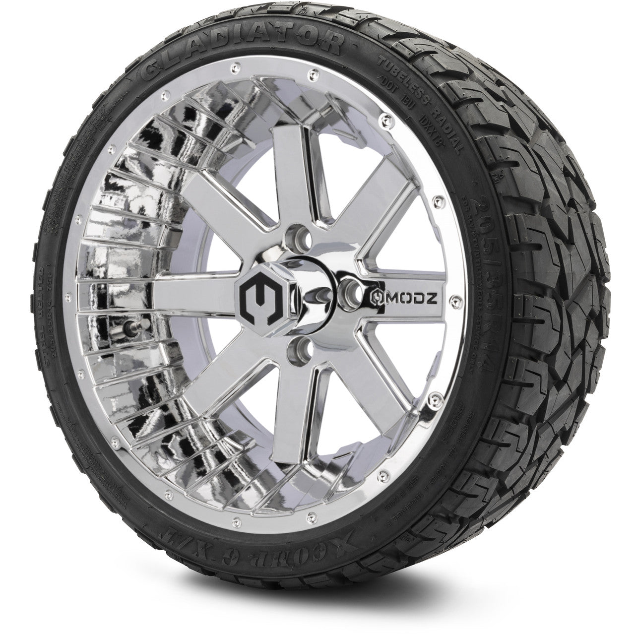 MODZ® 14" Assault Chrome Wheels & Off-Road Tires Combo (Arisun X-Armory All-Terrain 23x10-14 Radial)