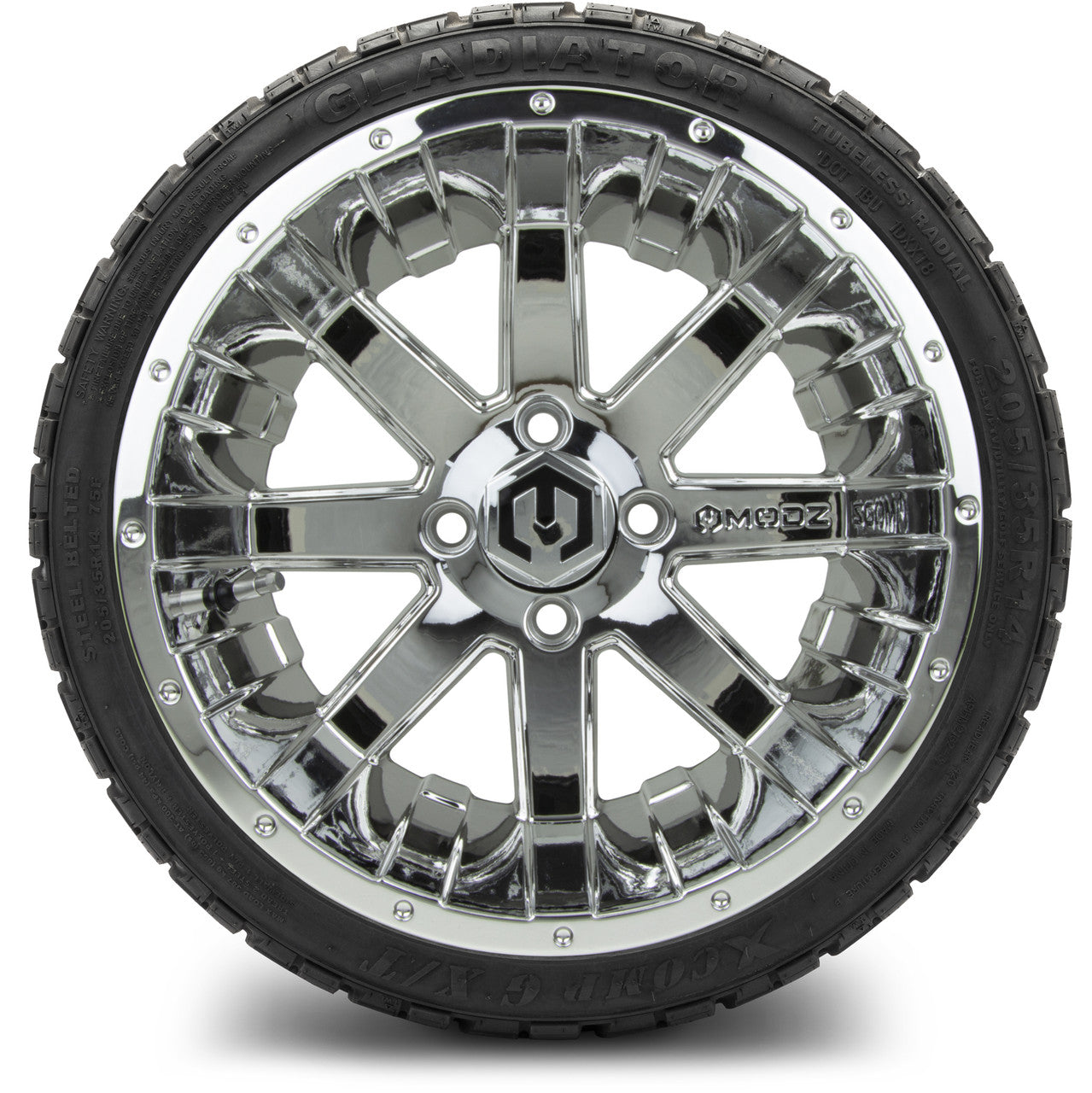 MODZ® 14" Assault Chrome Wheels & Off-Road Tires Combo (Arisun X-Trail All-Terrain 23x10-14)