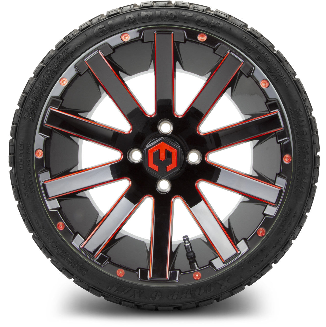 MODZ® 14" Mauler Glossy Black and Red with Ball Mill Wheels & Off-Road Tires Combo (Arisun X-Armory All-Terrain 23x10-14 Radial)