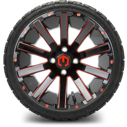 MODZ® 14" Mauler Glossy Black and Red with Ball Mill Wheels & Off-Road Tires Combo (Arisun X-Armory All-Terrain 23x10-14 Radial)