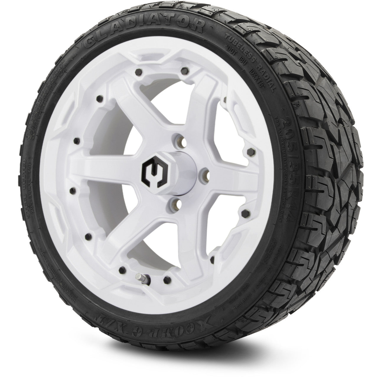 MODZ® 14" Gladiator Glossy White Wheels & Off-Road Tires Combo (Xcomp Gladiator 23-10-14 Radial)