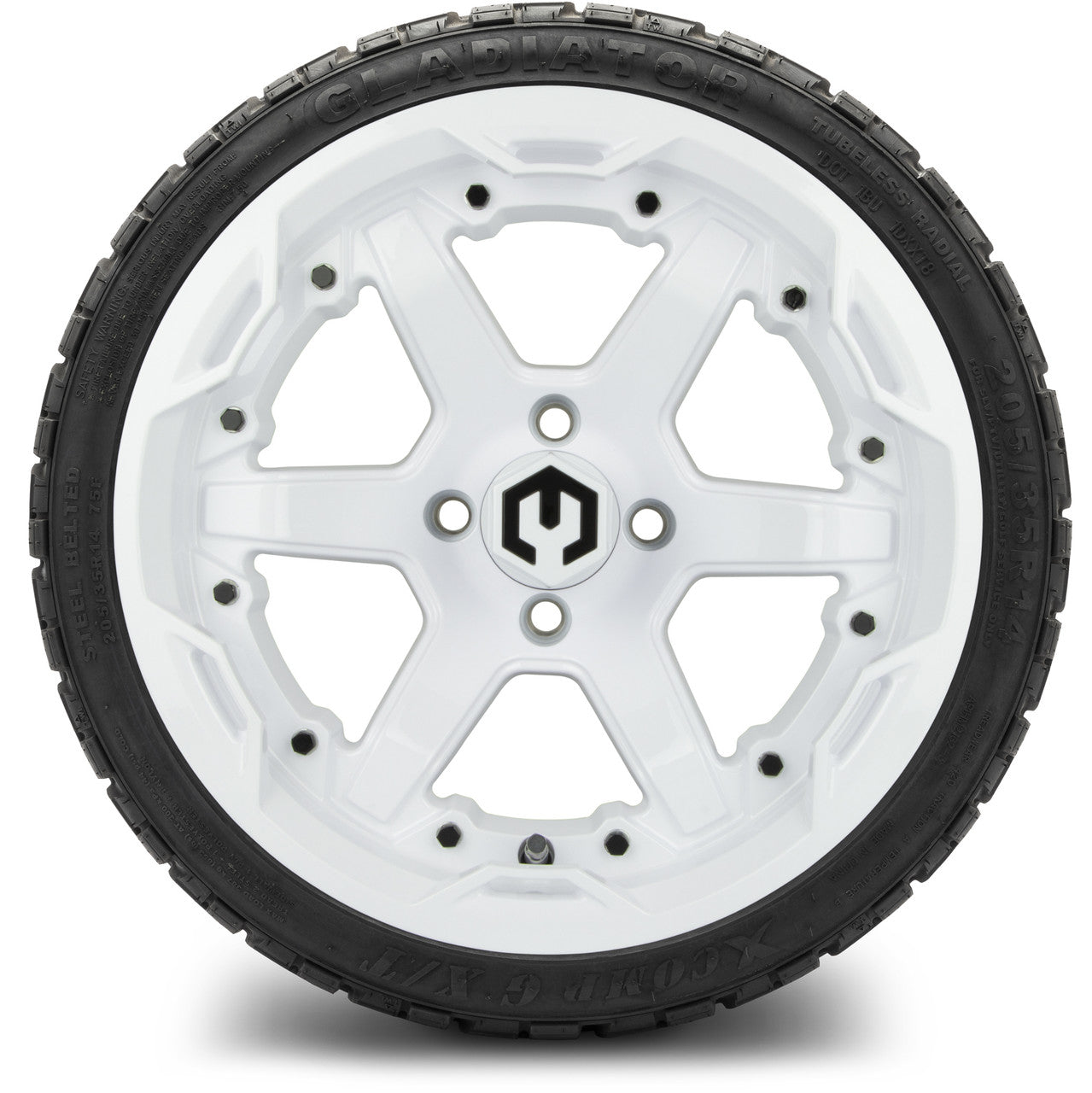 MODZ® 14" Gladiator Glossy White Wheels & Off-Road Tires Combo (Xcomp Gladiator 23-10-14 Radial)