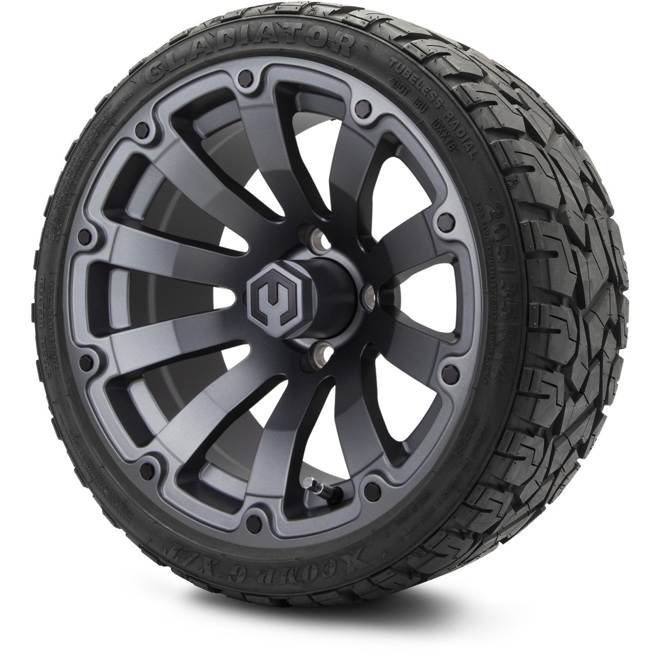 MODZ® 14" Bomber Matte Gunmetal Wheels & Off-Road Tires Combo (Arisun X-Armory All-Terrain 23x10-14 Radial)