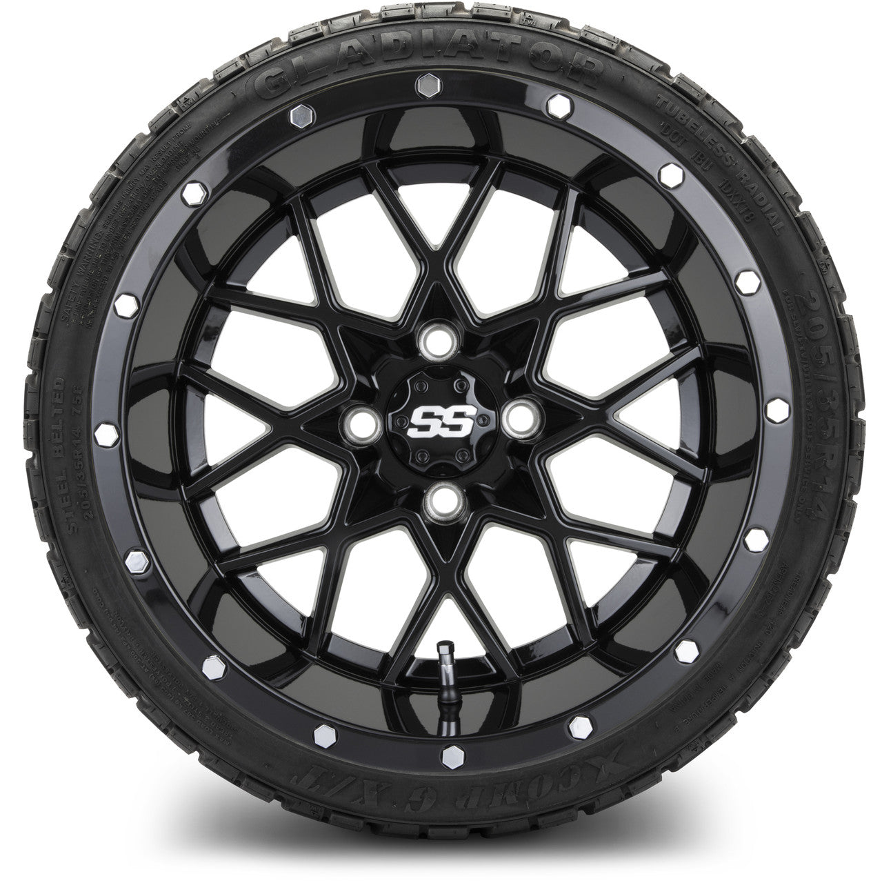 MODZ® 14" Vortex Glossy Black Wheels & Off-Road Tires Combo (Xcomp Gladiator 23-10-14 Radial)