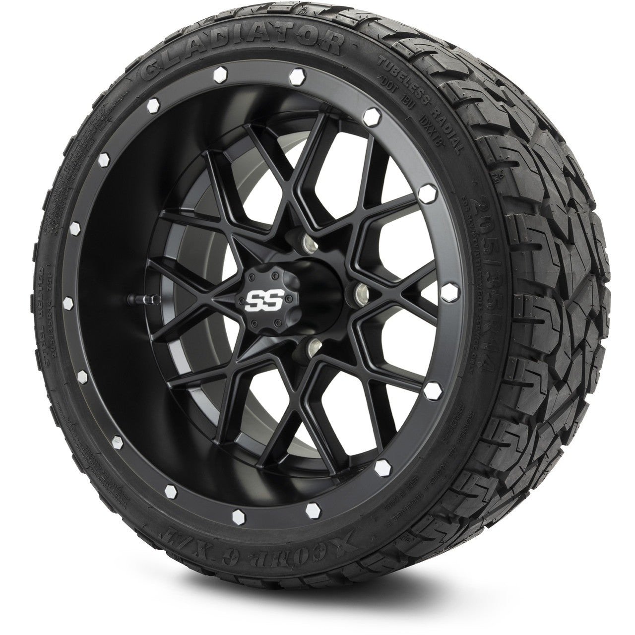 MODZ® 14" Vortex Matte Black Wheels & Off-Road Tires Combo (Xcomp Gladiator 23-10-14 Radial)
