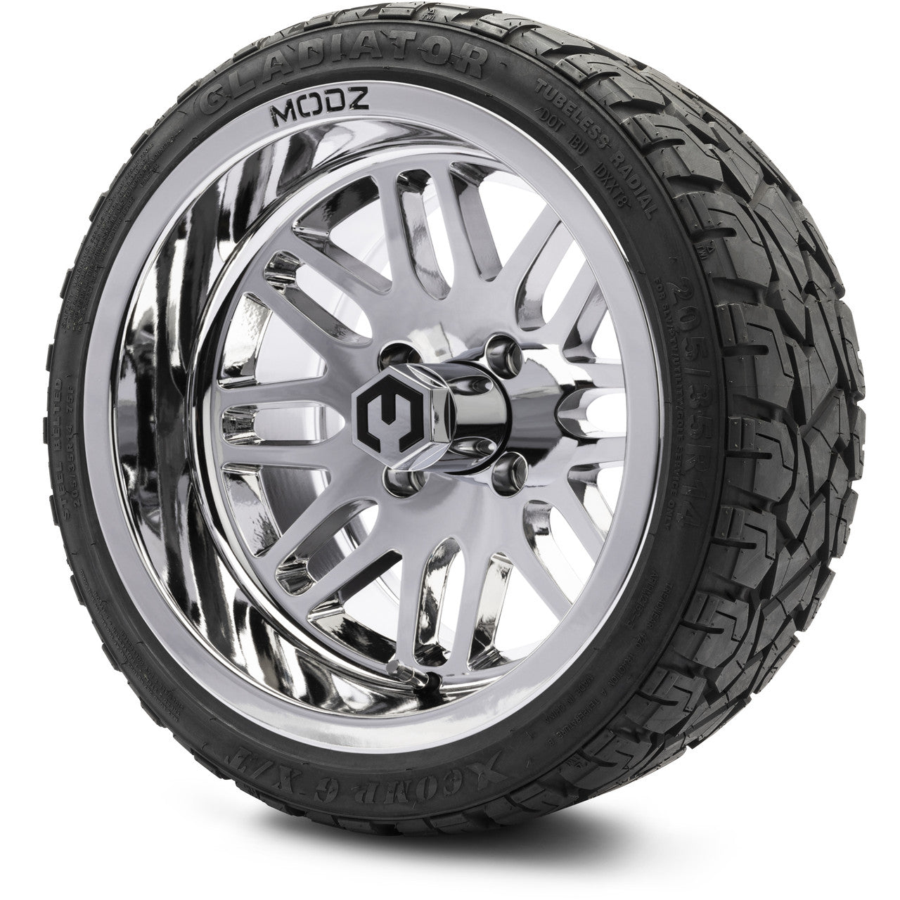 MODZ® 14" Mayhem Chrome Wheels & Off-Road Tires Combo (Arisun X-Armory All-Terrain 23x10-14 Radial)