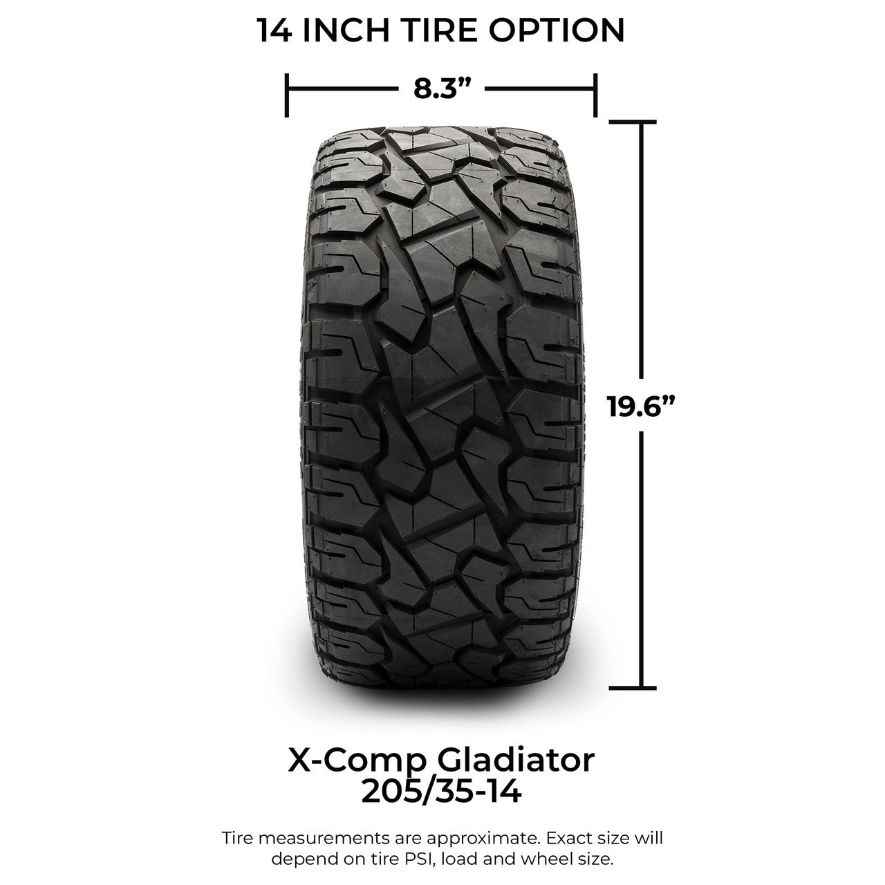 MODZ® 14" Falcon Glossy Black Wheels & Off-Road Tires Combo (Xcomp Gladiator 23-10-14 Radial)