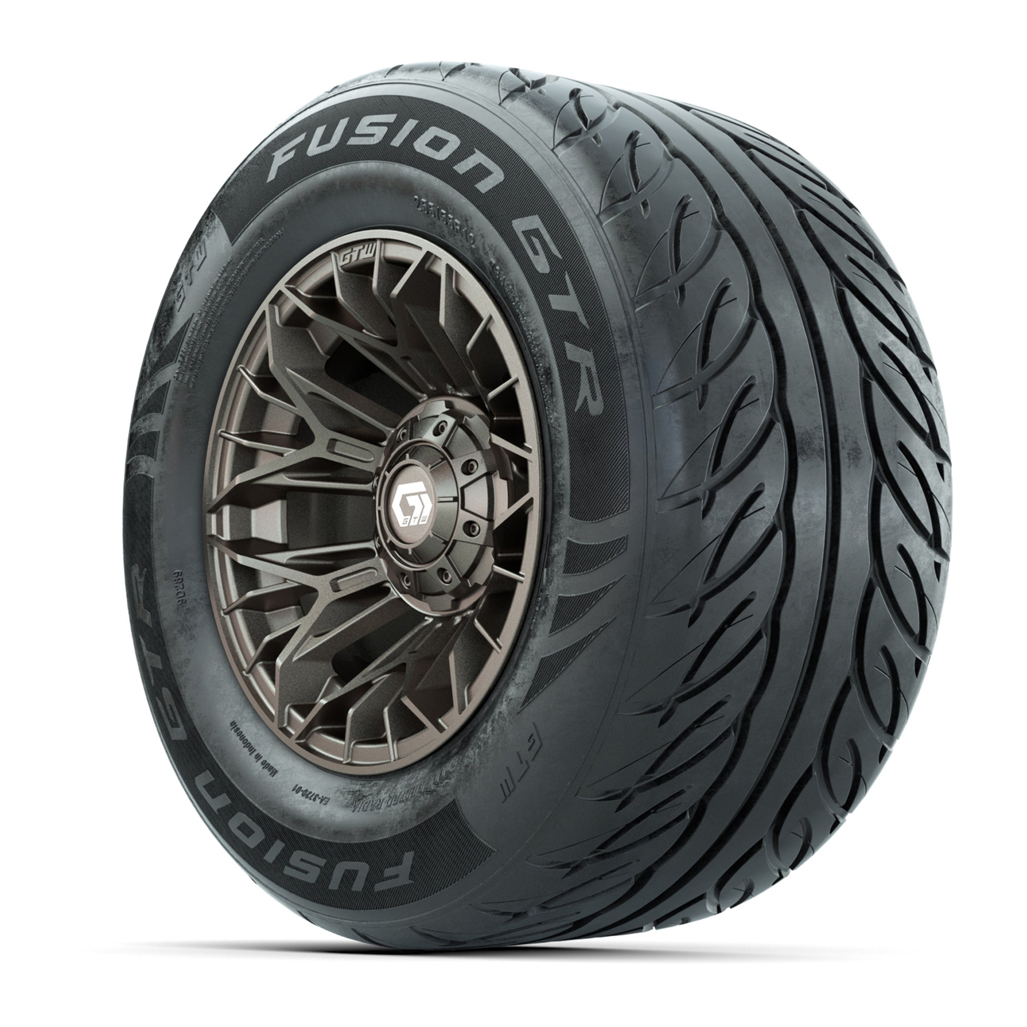 GTW® Stellar Matte Bronze 12 in Wheels with 255/55-R12 Fusion GTR Steel Belt Radial Street Tires – Full Set