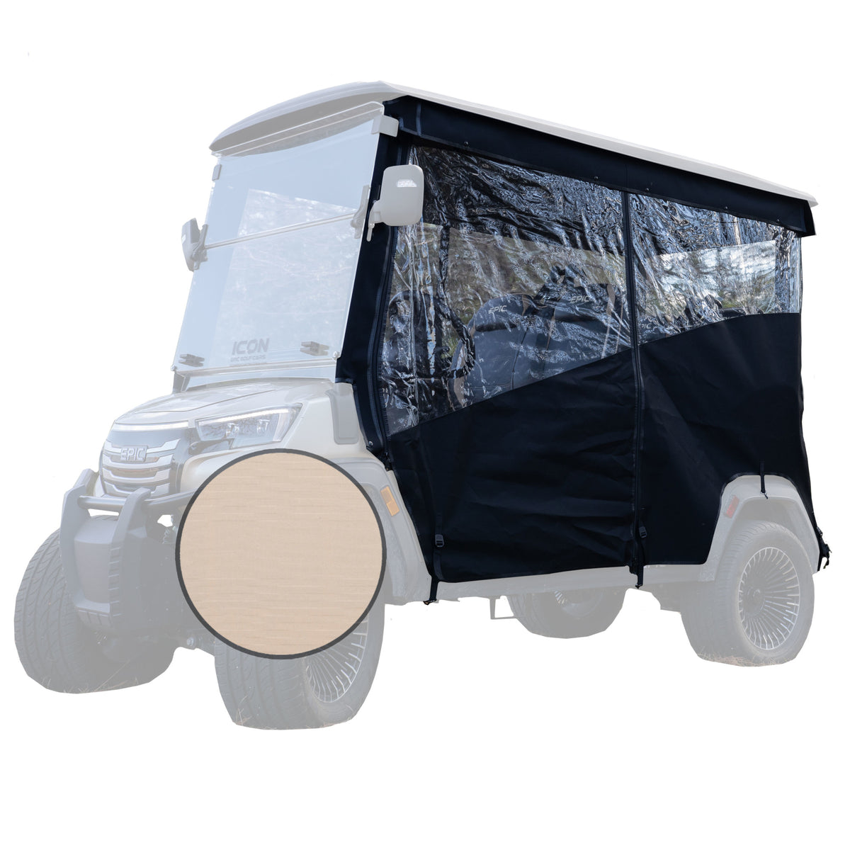 RedDot 4-Forward Seating with OEM Top 3-Sided Track Style Linen Enclosure for ICON & Epic E40FX Golf Carts