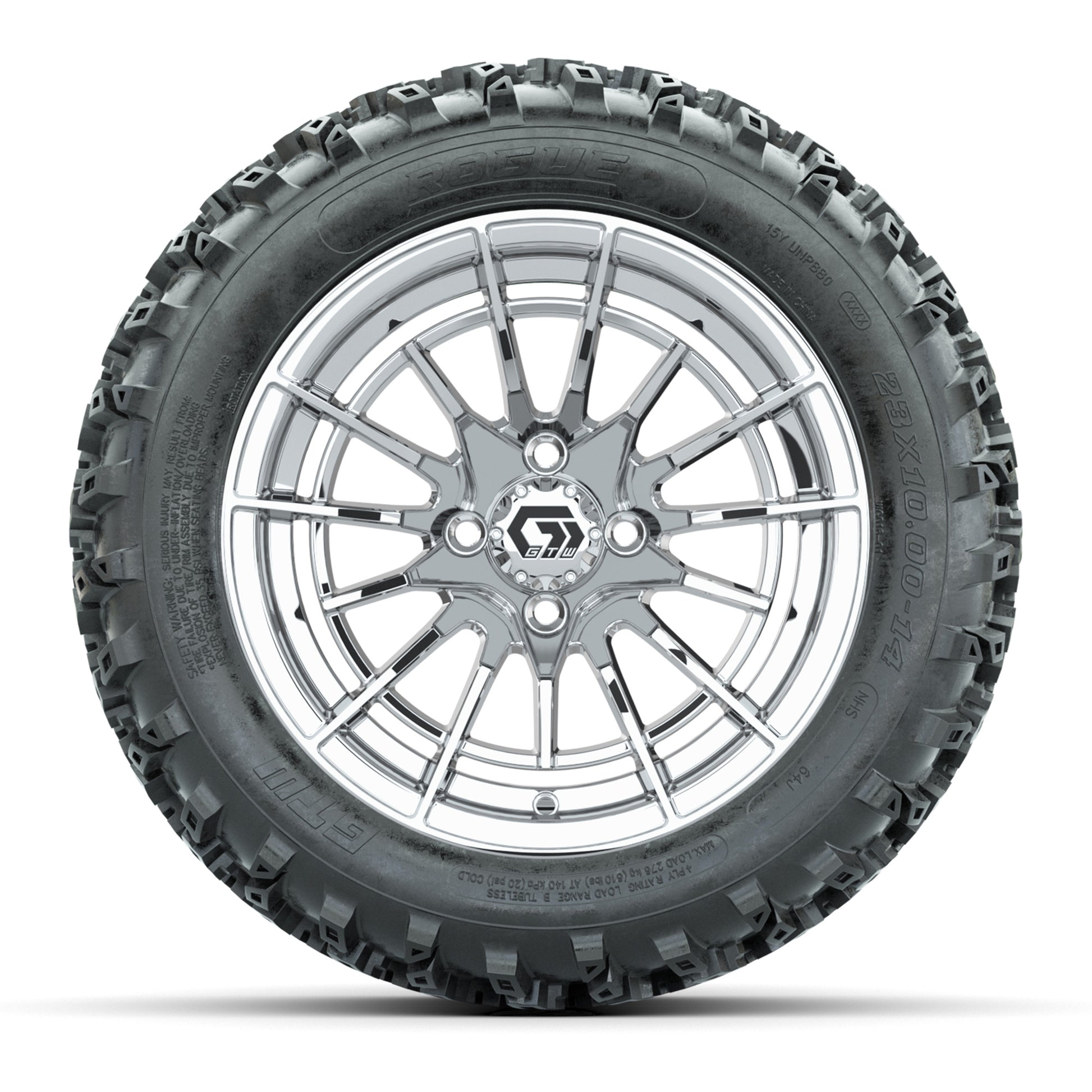 GTW® Boost Chrome 14 in Wheels with 23X10-14 Rogue All-Terra - front view