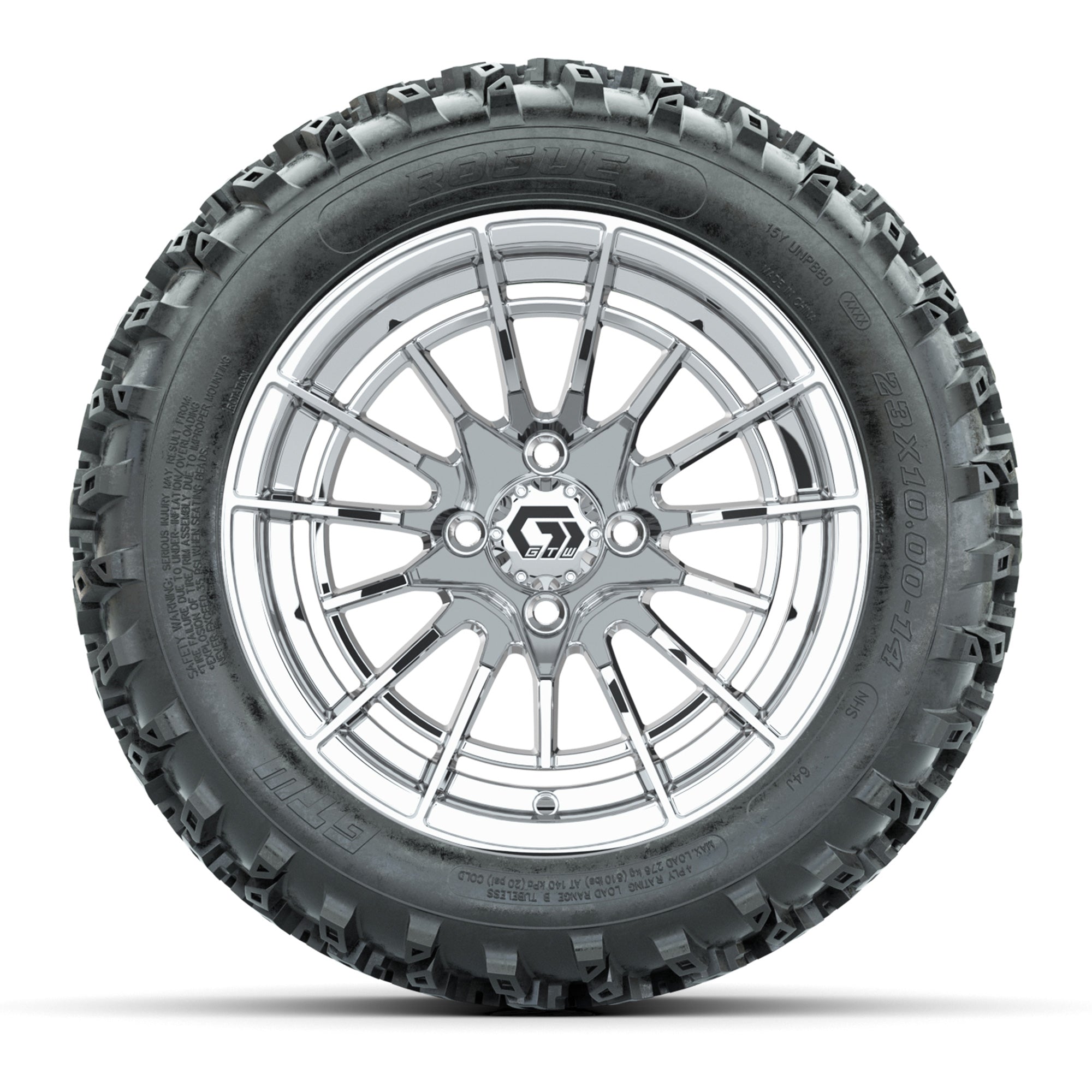 GTW® Boost Chrome 14 in Wheels with 23X10-14 Rogue All-Terra - 3/4 view