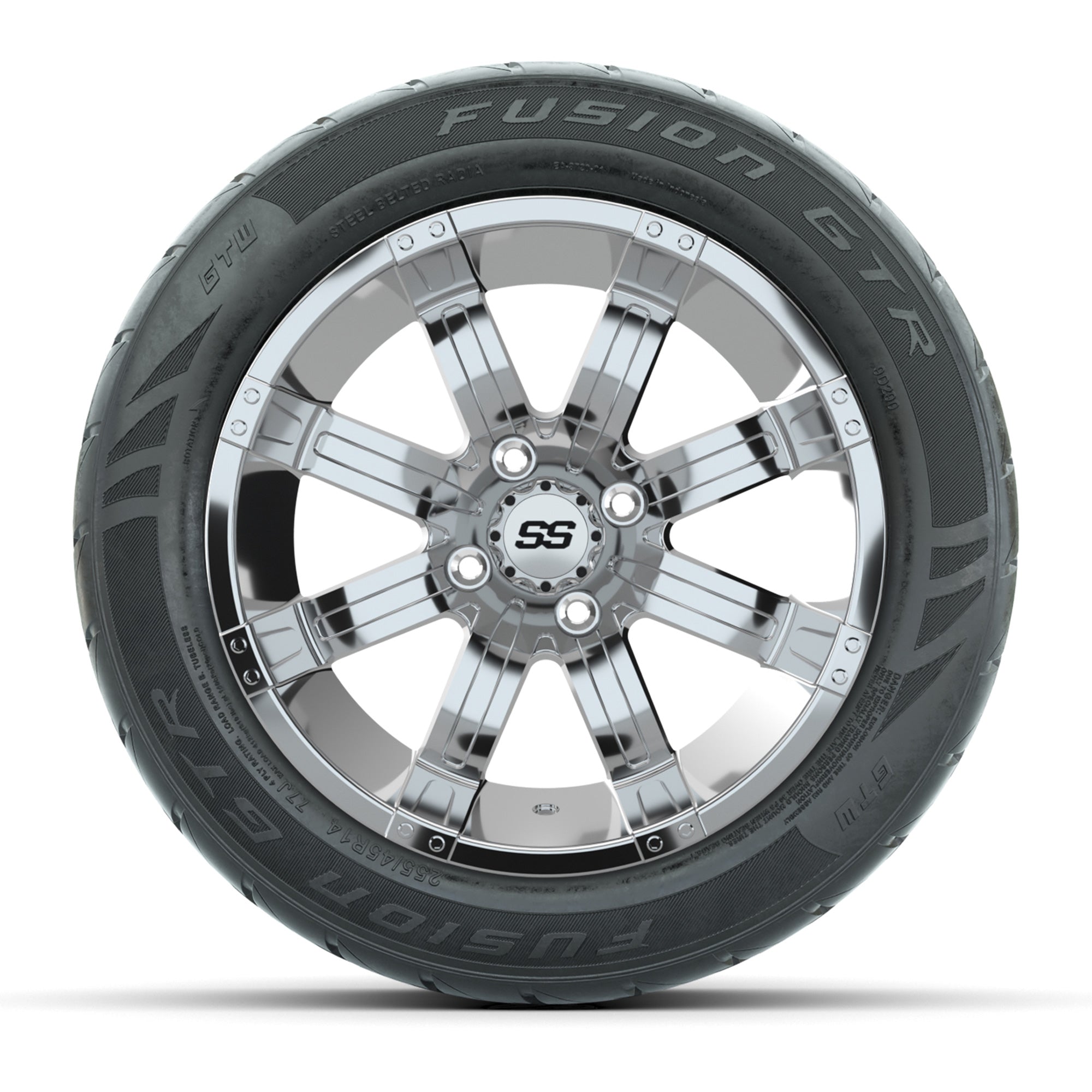 GTW® Tempest Chrome 14 in Wheels with 255/45-R14 Fusion GTR  - 3/4 view