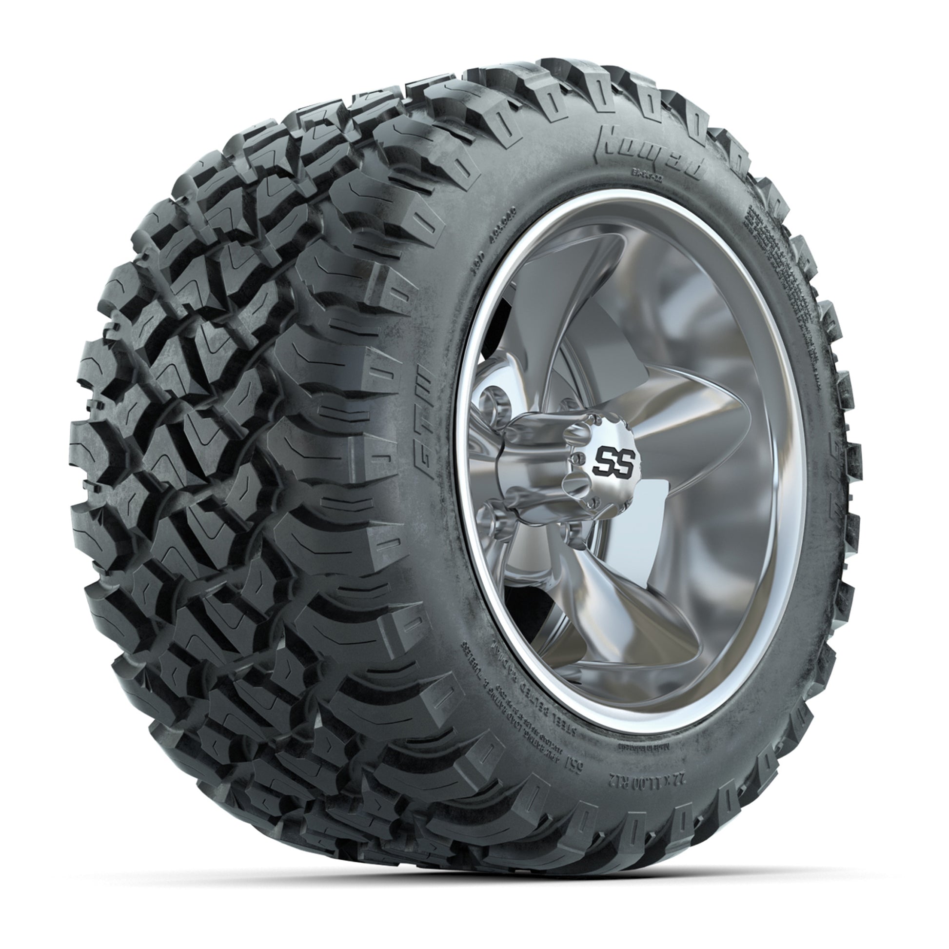 GTW® Godfather Chrome 12 in Wheels with 22X11-R12 Nomad Steel Belt Radial All-Terrain Tires – Full Set