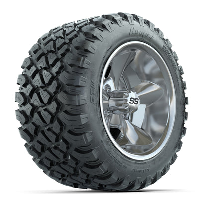 GTW® Godfather Chrome 12 in Wheels with 22X11-R12 Nomad Steel Belt Radial All-Terrain Tires – Full Set
