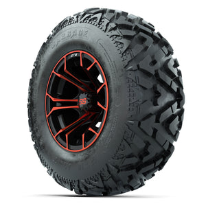 GTW® Spyder Black/Red 12 in Wheels with 25X10-12 Barrage Mud Tires – Full Set