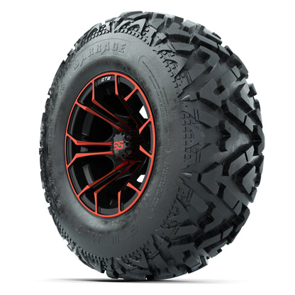 GTW® Spyder Black/Red 12 in Wheels with 25X10-12 Barrage Mud Tires – Full Set
