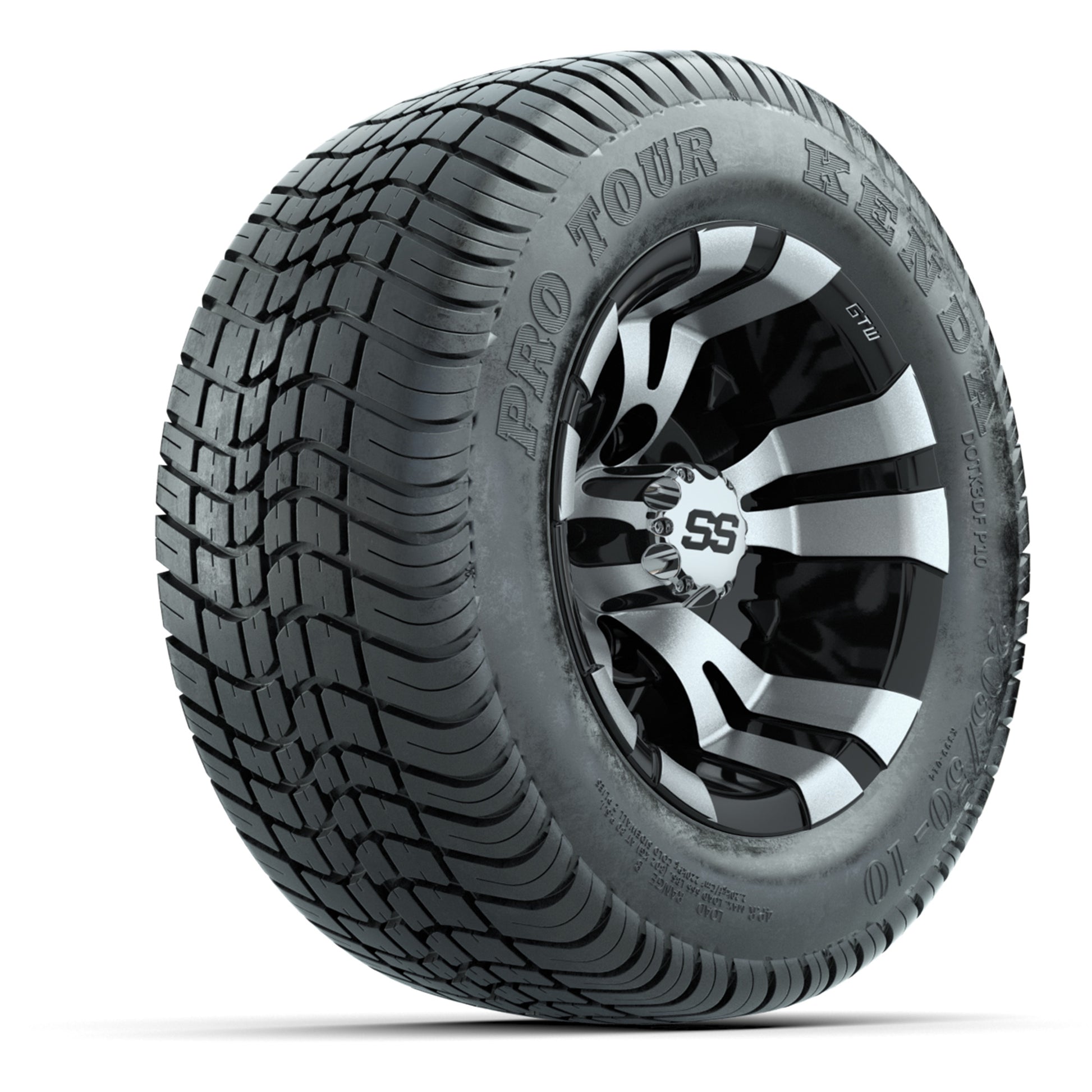 GTW Vampire Black/Machined 10 in Wheels with 205/50-10 Kenda Pro Tour Street Tires – Full Set