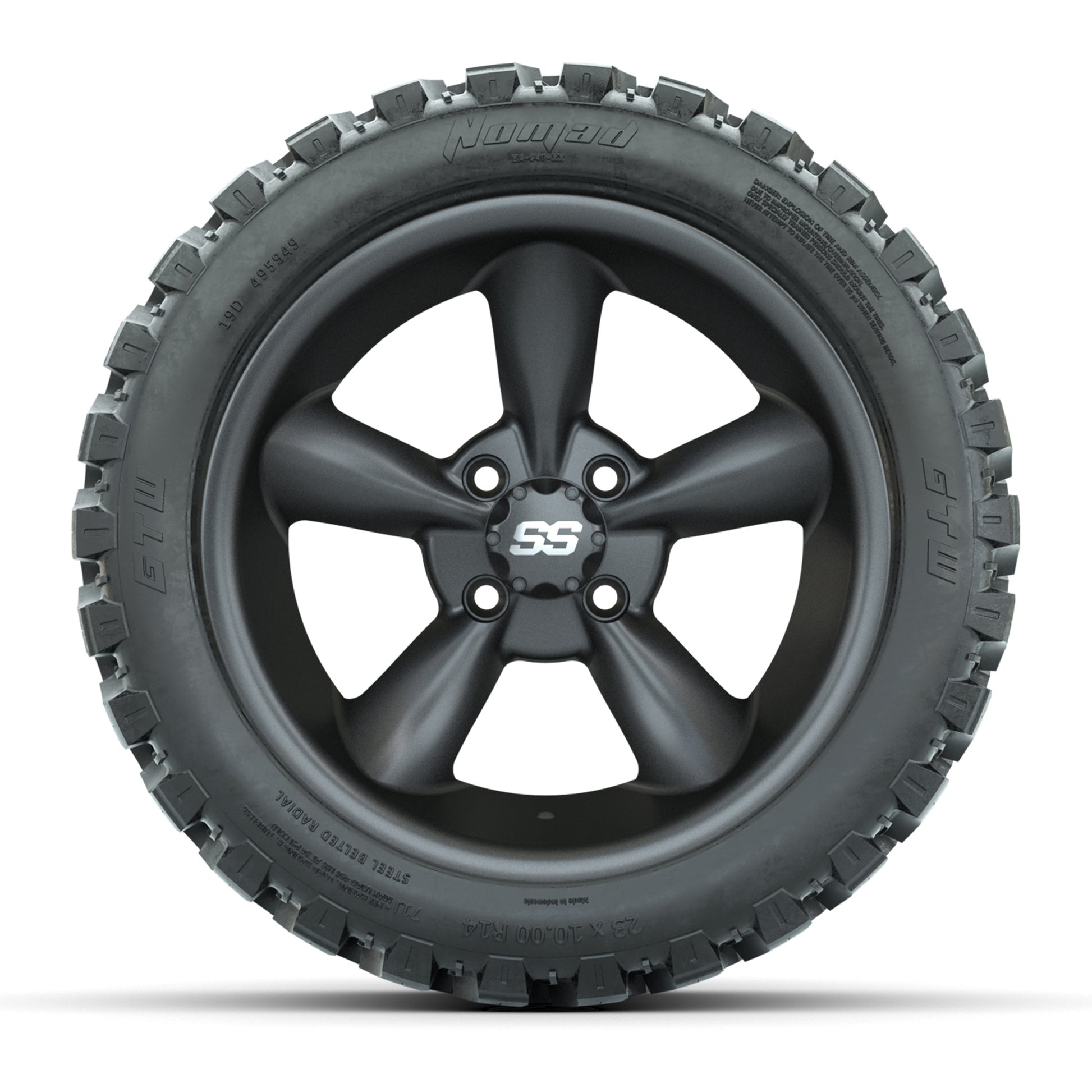 GTW® Godfather Matte Gray 14 in Wheels with 23X10-R14 Nomad  - front view