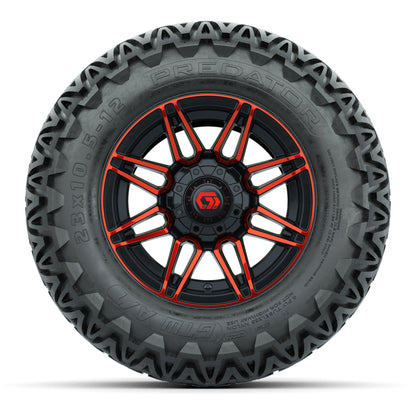 GTW® Stealth Red/Machined 12 in Wheels with 23X10.5-12 Predator All-Terrain Tires – Full Set