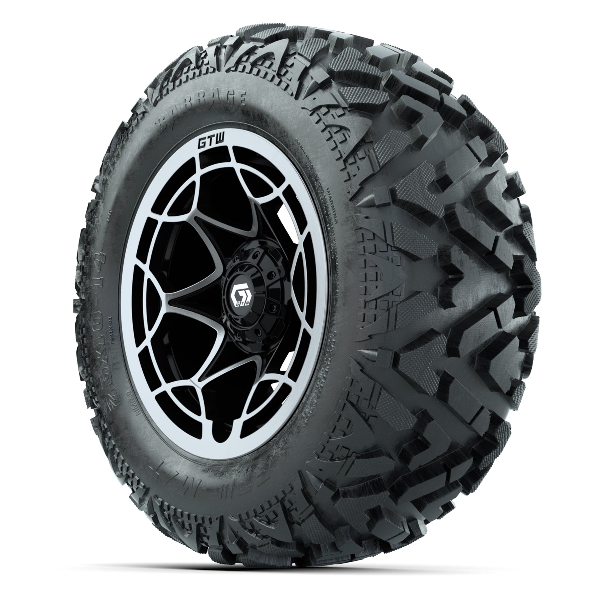 GTW Nexus Black/Silver 14 in Wheels with 25x10-14 Barrage Mu - 3/4 view