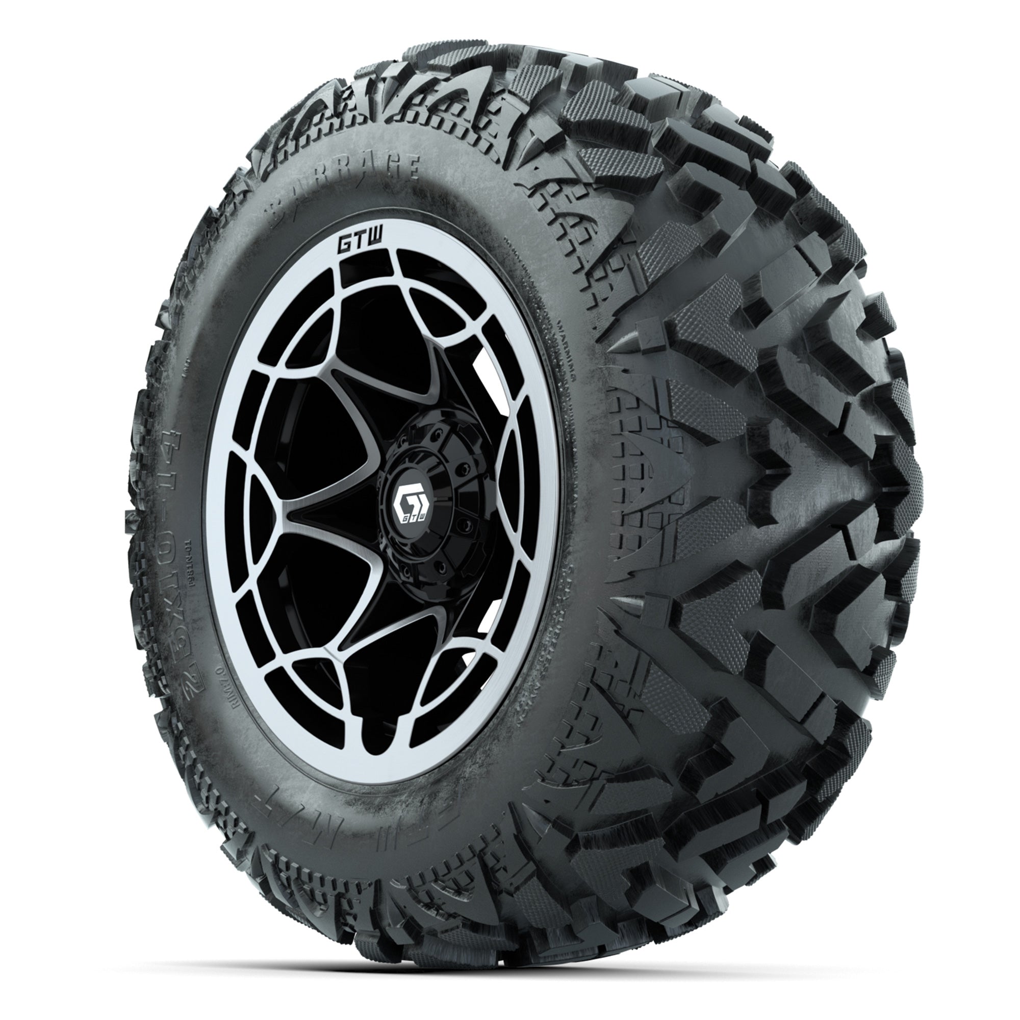 GTW Nexus Black/Silver 14 in Wheels with 25x10-14 Barrage Mu - 3/4 view