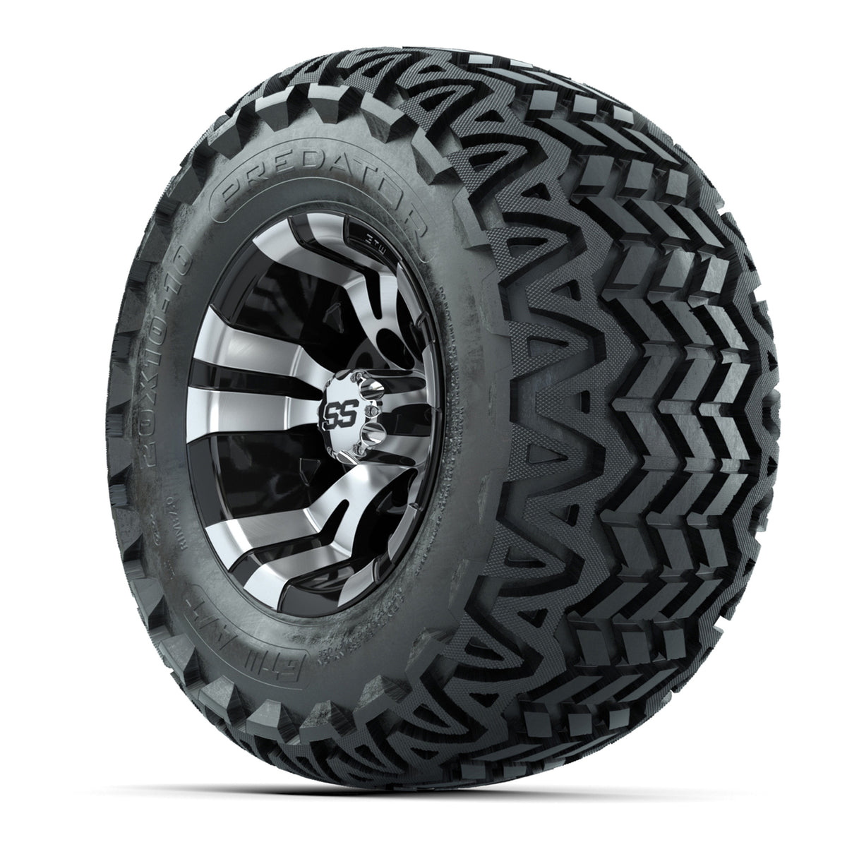 GTW Vampire Black and Machined Wheels with 20in Predator A-T Tires - 10 Inch