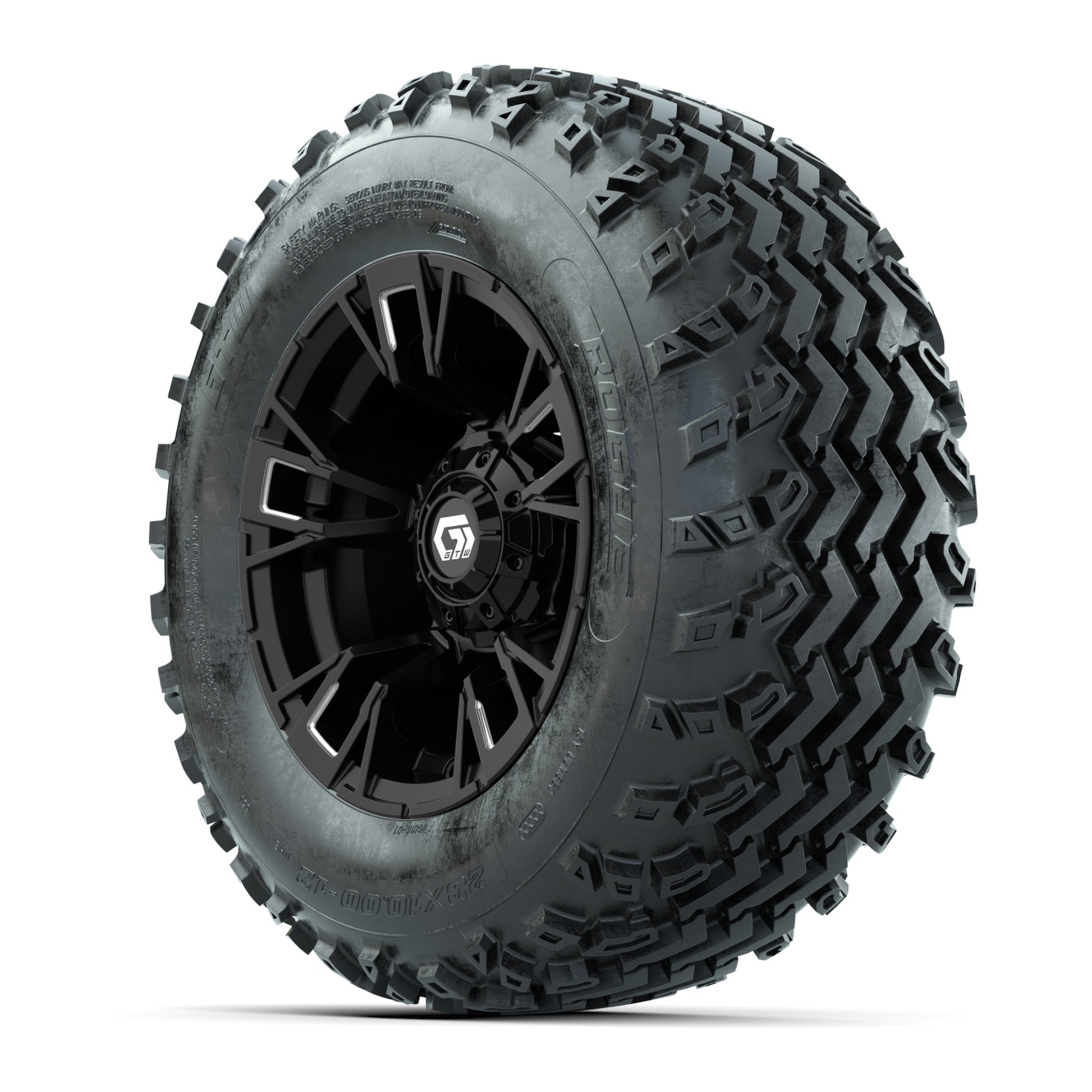 GTW® Vandal Matte Black/Machined 12 in Wheels with 23X10.00-12 Rogue All-Terrain Tires – Full Set