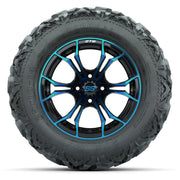 GTW Spyder Black/Blue 14 in Wheels with 25x10-14 Barrage Mud - front view