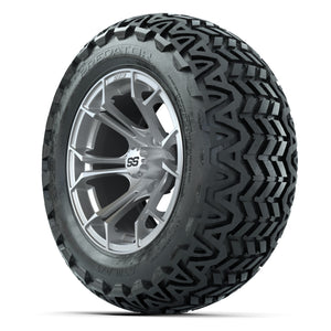 GTW Spyder Silver Brush 14 in Wheels with 23X10-14 Predator  - 3/4 view