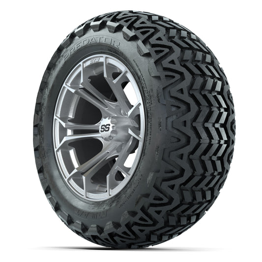 GTW Spyder Silver Brush 14 in Wheels with 23X10-14 Predator  - 3/4 view