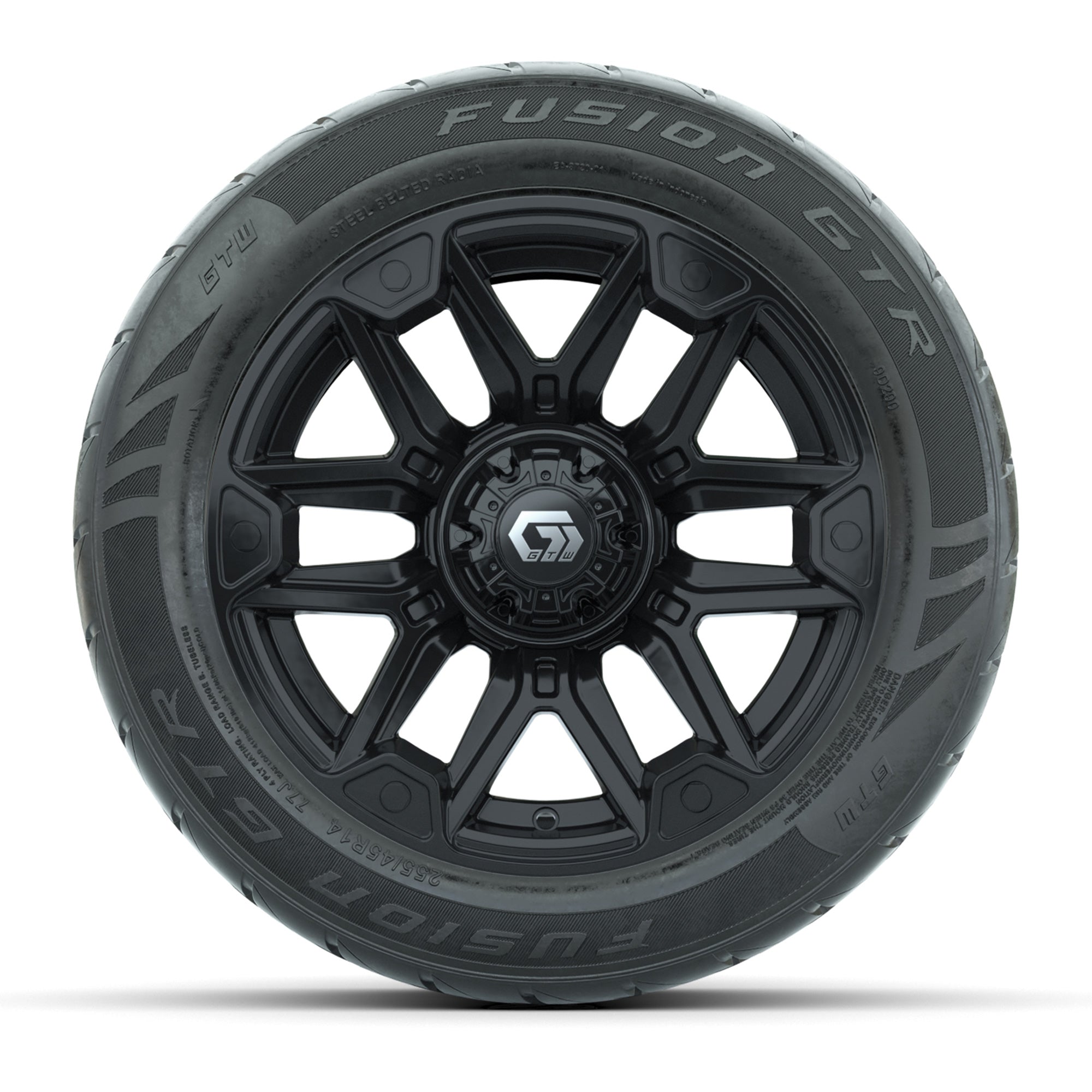 GTW® Graffiti Gloss Black 14 in Wheels with 255/45-R14 Fusio - 3/4 view