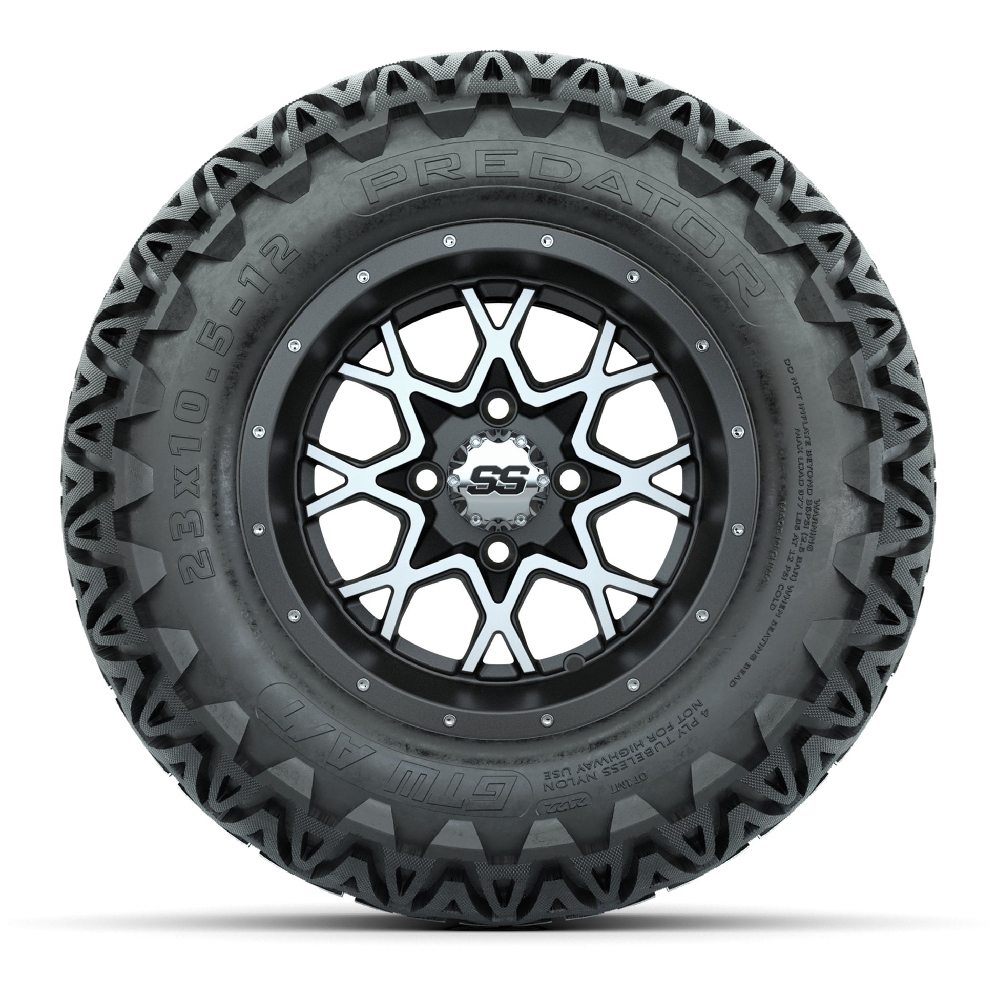 GTW® Vortex 2 Matte Gray/Machined 12 in Wheels with 23X10.5-12 Predator All-Terrain Tires – Full Set