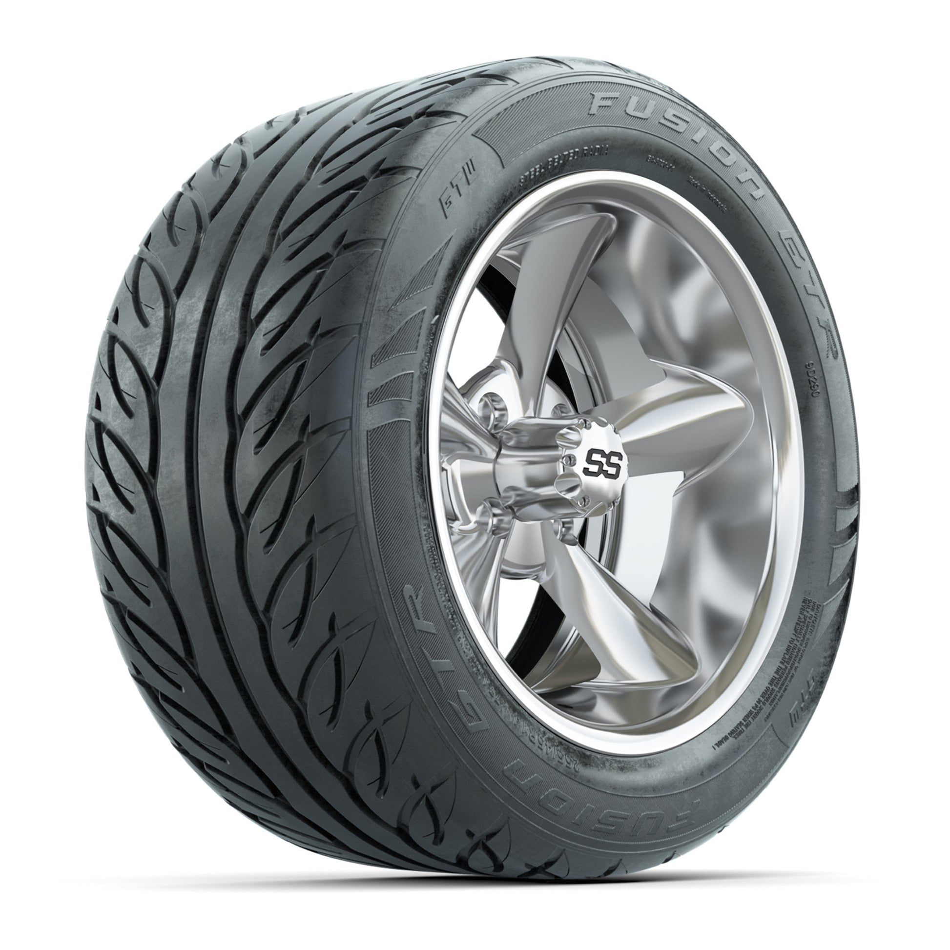 GTW® Godfather Chrome 14 in Wheels with 255/45-R14 Fusion GTR Steel Belt Radial Street Tires – Full Set