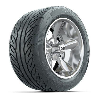 GTW® Godfather Chrome 14 in Wheels with 255/45-R14 Fusion GTR Steel Belt Radial Street Tires – Full Set