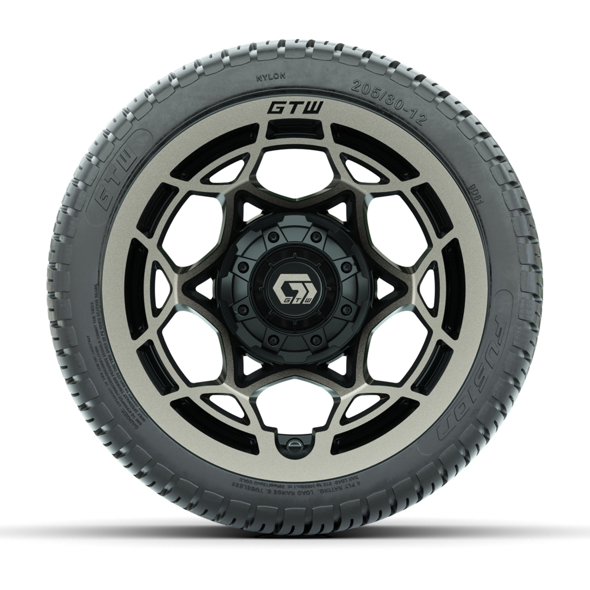GTW® Nexus Black with Bronze Face 12 in Wheels with 205/30-12 Fusion Street Tires – Full Set