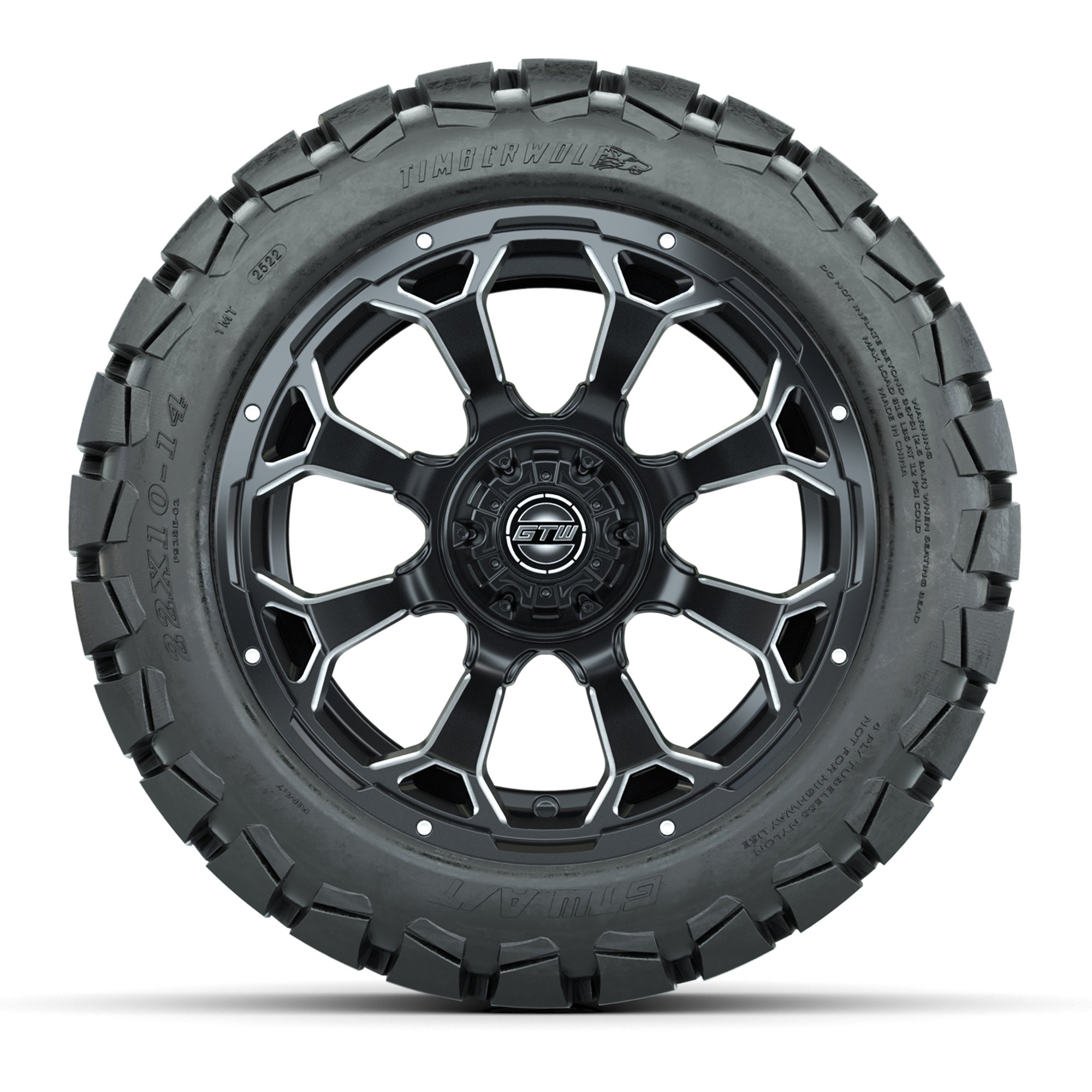 Set of (4) 14 in GTW Raven Wheels with 22x10-14 GTW Timberwo - 3/4 view